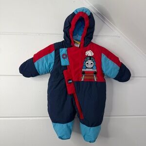 Vintage Thomas and Friends 0-3 Months Snow Suit Hood Tank Engine Blue Red